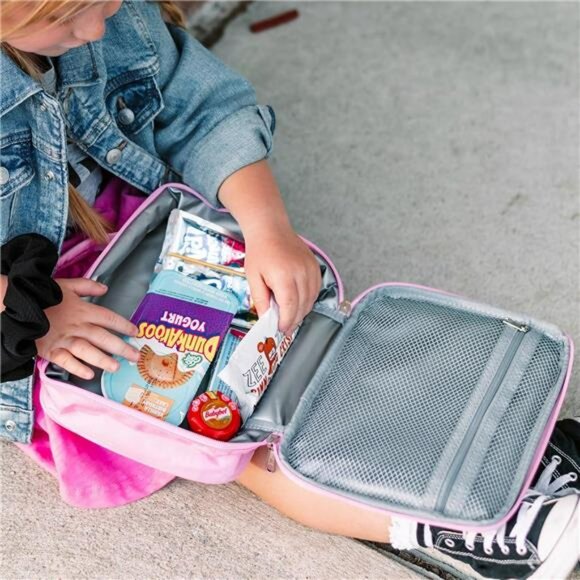 Kids Insulated Lunch Box Pink Rainbow Toddler School Bag Reusable Zipper - Picture 2 of 7